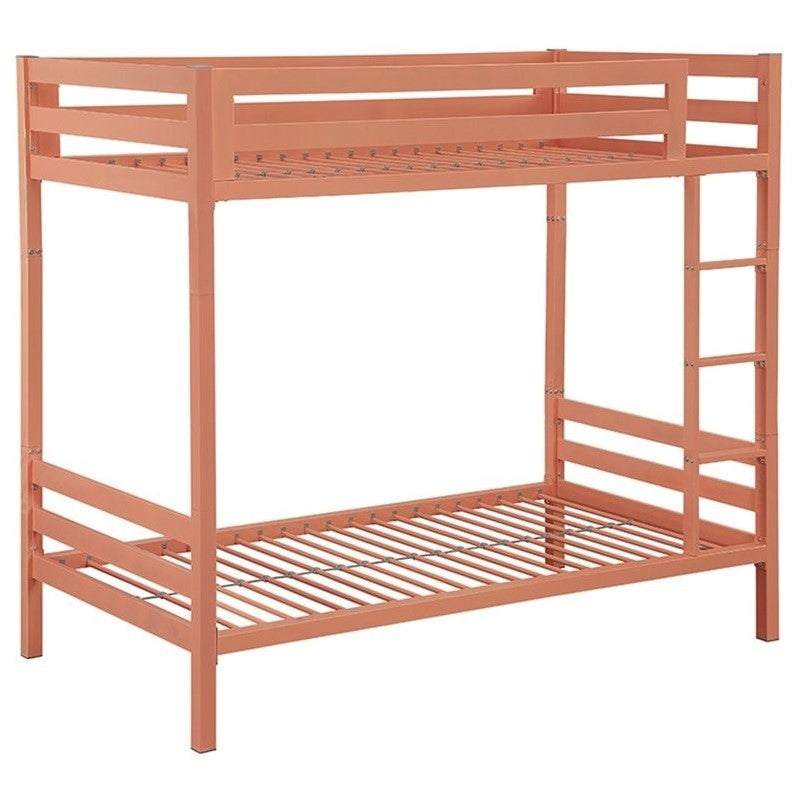 Walker Edison Twin over Twin Bunk Bed in Coral - Bunk Bed Central