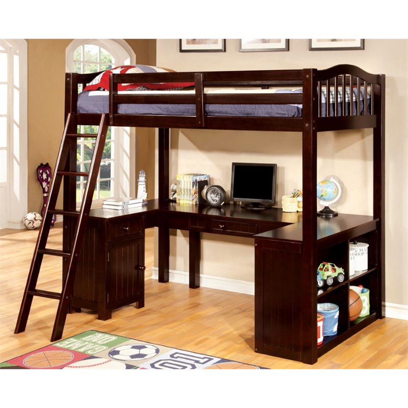 Furniture of America Franklyn Twin Loft Bed with Desk in Espresso - Bunk Bed Central