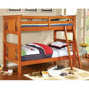 Furniture of America Roderick Twin over Twin Bunk Bed in Oak - Bunk Bed Central