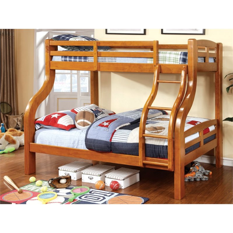 Furniture of America Lancealot Twin over Full Bunk Bed in Oak - Bunk Bed Central