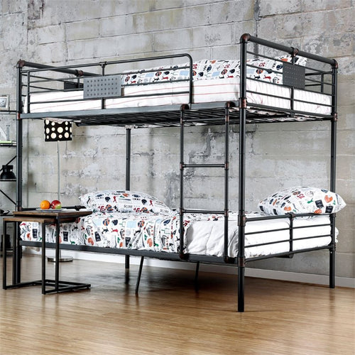 Furniture of America Bryon Full Over Full Bunk Bed in Antique Black - Bunk Bed Central