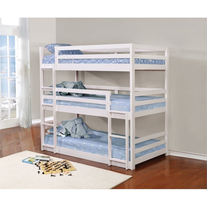 Coaster Triple Twin Bunk Bed in White - Bunk Bed Central