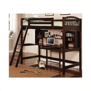Coaster Twin Wood Loft Bunk Bed with Workstation in Cappuccino Finish - Bunk Bed Central