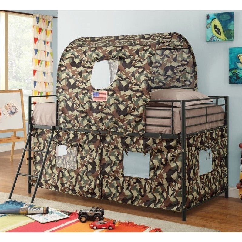 Coaster Camouflage Twin Tent Bunk Bed in Green - Bunk Bed Central
