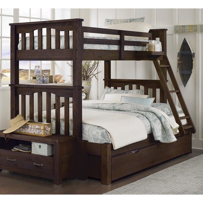 NE Kids Highlands Harper Twin over Full Bunk with Trundle in Espresso - Bunk Bed Central