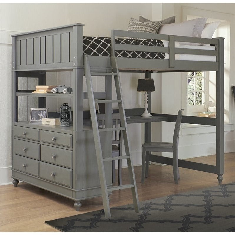 NE Kids Lake House Full Loft Bed with Desk in Stone - Bunk Bed Central
